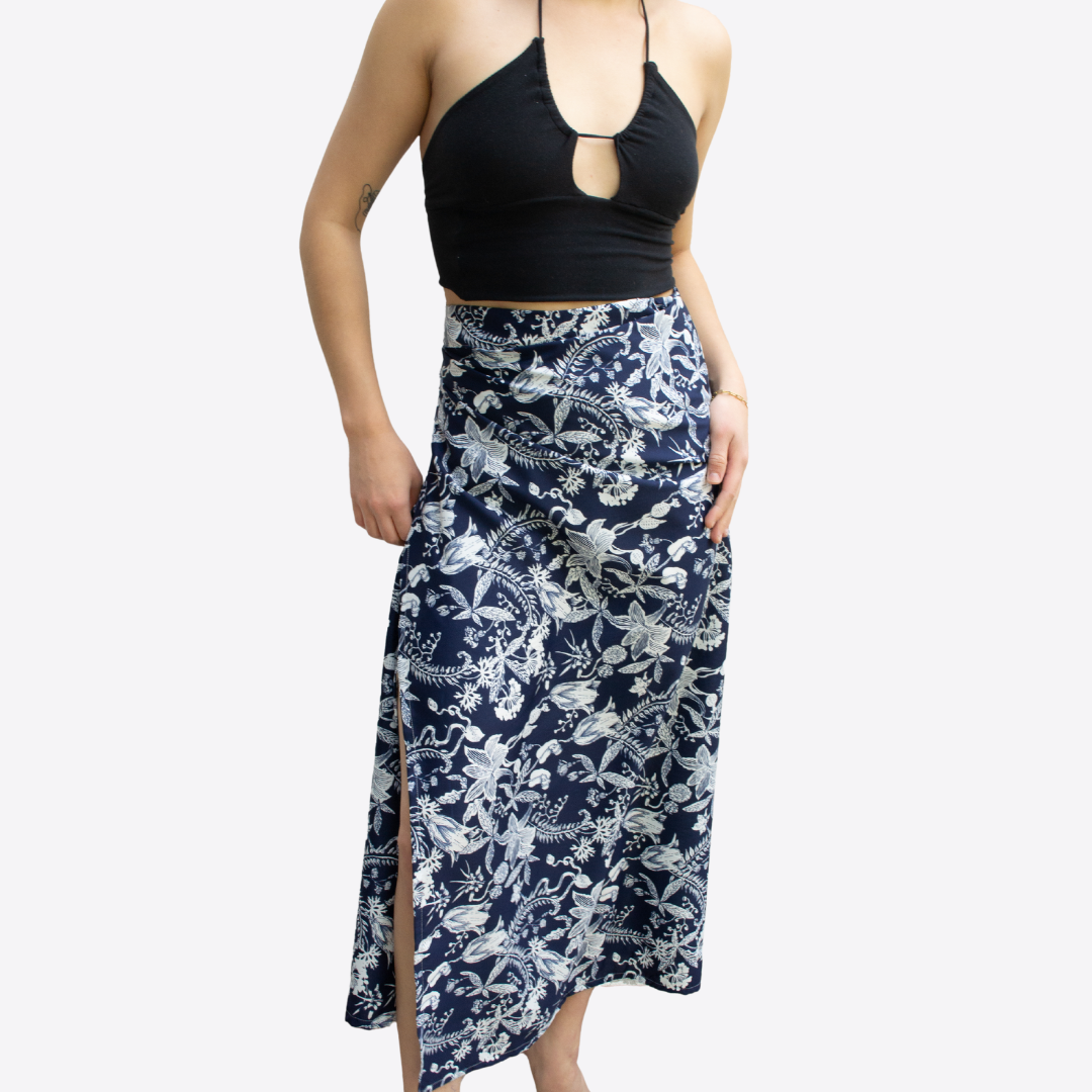 Falda wrap flores azul
