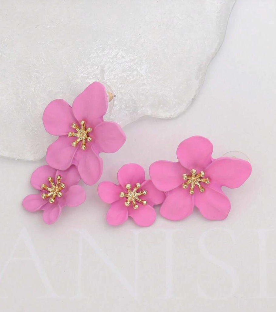 Aretes doble flor rosa